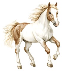 Obraz premium Watercolor Illustration of a White and Brown Horse Running