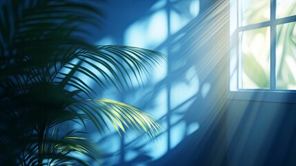 Palm Leaf Shadow and Sunlight Streaming Through a Window