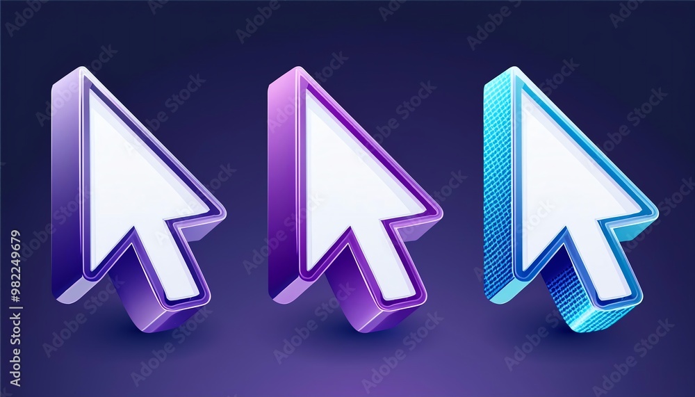 Poster three stylized cursor icons in vibrant colors on a dark background, showcasing modern design element