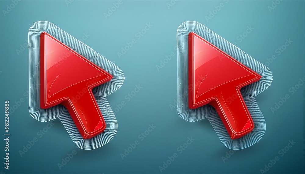 Poster red arrow cursors on a blue background, designed with a glossy finish, creating a modern and digital