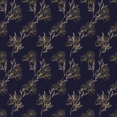 a seamless pattern with gold leaves on a dark blue background. watercolor seamless pattern with flowers. vintage floral pattern. botanical seamless pattern. botanical art. floral botanical collection.