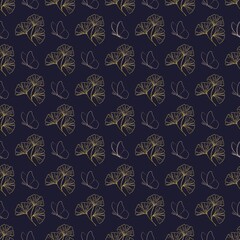 a seamless pattern with gold leaves and butterflies. golden seamless pattern. luxury background. watercolor seamless pattern with flowers. vintage floral pattern. botanical seamless pattern. botanical