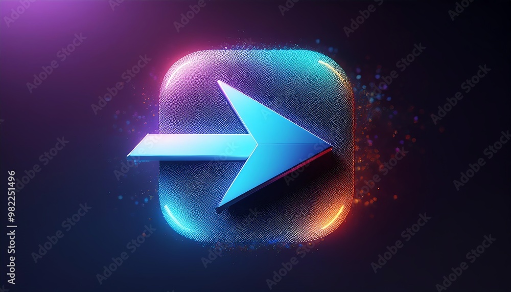 Poster a vibrant, glowing arrow symbol emerges from a colorful square, symbolizing direction and movement i
