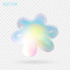 3D flower shape ctystal glass element in neon colors on white bg. 3d abstract vector illustration