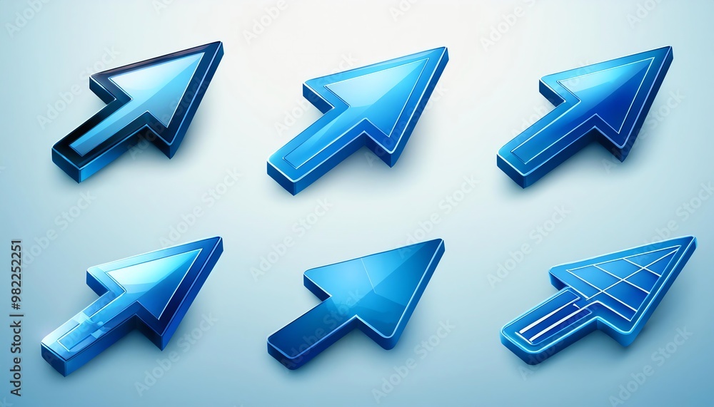 Aufkleber a collection of six blue arrow icons with varying styles, highlighting directional movement and navi