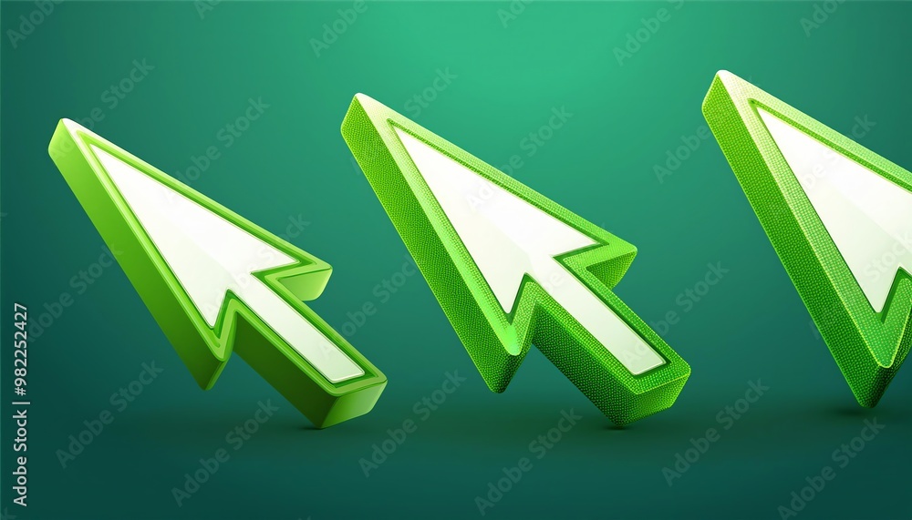 Poster green, stylized cursor arrows on a smooth gradient background, representing navigation and digital i