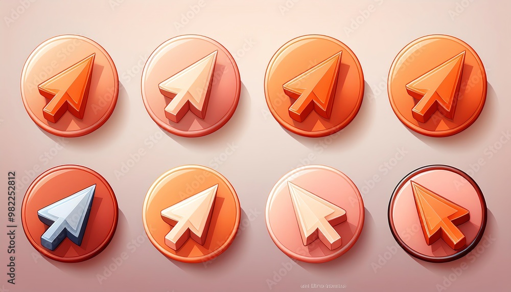 Poster a vibrant collection of cursor icons displayed on circular buttons, showcasing various colors and de