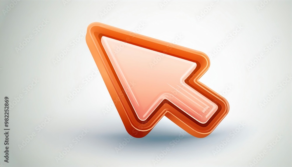 Poster a modern, stylized computer mouse cursor icon in orange, set against a light background, symbolizing