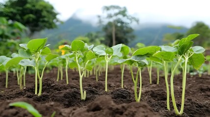 Vegetable Cultivation: Sprouting Rows in Serene Setting