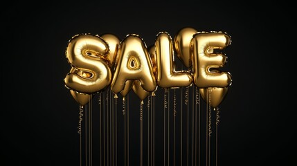 floating golden balloon letters spelling "sale" on black background for black friday sales promotion, 3d rendering, designed to grab attention for retail and online shopping banners