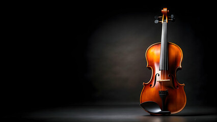 Fototapeta premium Violin against black background, music, instrument, string, classical, bow, symphony, orchestra, performance, musician, elegant
