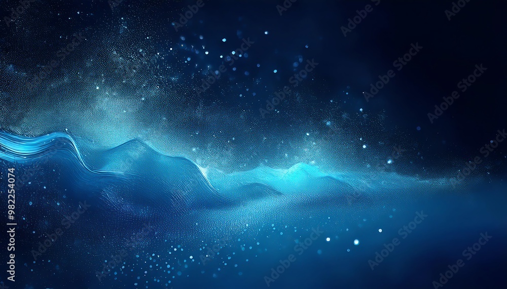 Aufkleber an abstract digital landscape with shimmering blue waves and sparkling particles, creating a serene 