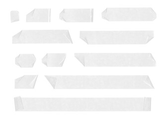Collection of adhesive tape pieces on transparent background, isolated
