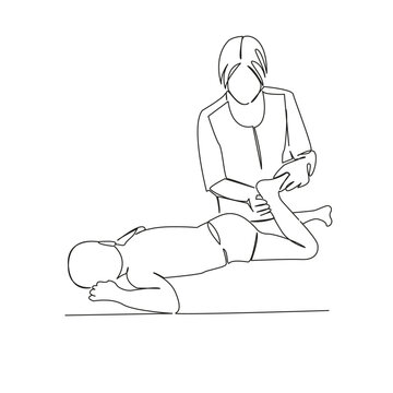 recommend clip art: One continuous single drawing line art flat doodle exercises, osteopath, women, doctor, instructor, massage, child, masseur. Isolated image hand draw contour on a white background
                    