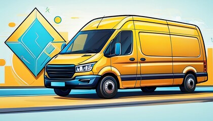 Yellow van on the road