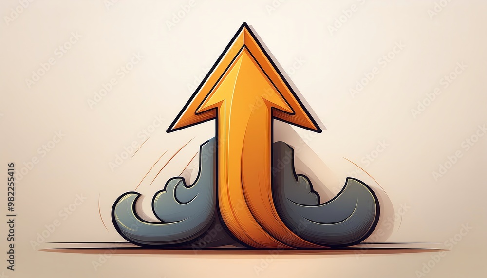 Poster a stylized graphic featuring an upward-pointing arrow emerging from dynamic waves, symbolizing growt
