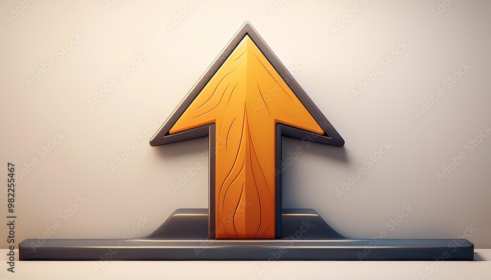 Poster a stylized orange arrow pointing upward, symbolizing progress and direction, set against a minimalis