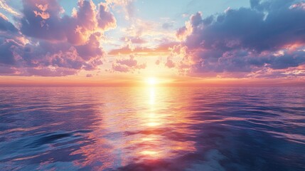 Fototapeta premium Sunset Over a Calm Ocean with Pink and Purple Clouds