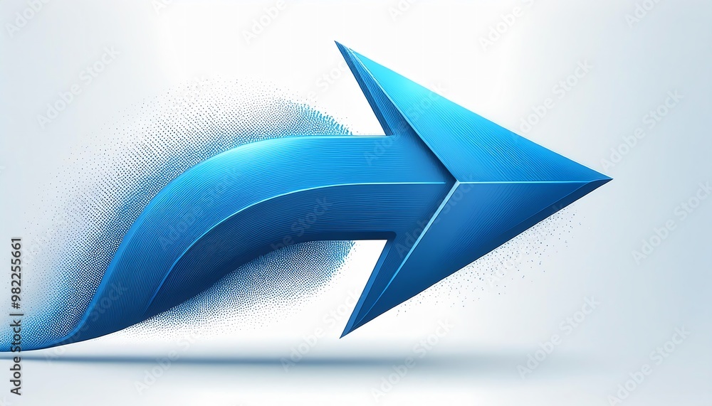 Poster A dynamic blue arrow suggests forward movement, emphasizing speed and direction with a fluid design and scattered particles.