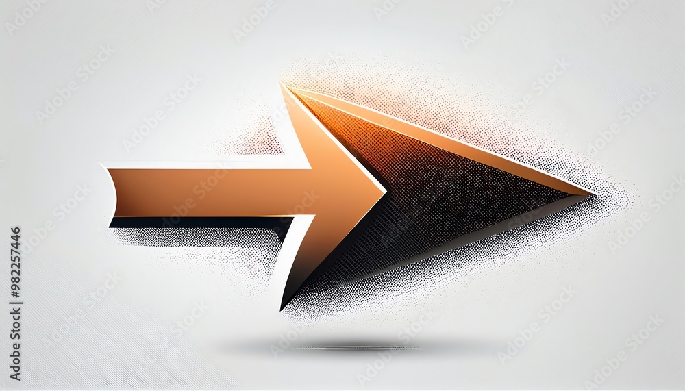 Poster a dynamic orange arrow, merging elements of design and motion, pointing right with a textured, moder
