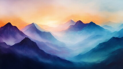 Fototapeta premium A Misty Mountain Range at Sunrise with Vibrant Colors