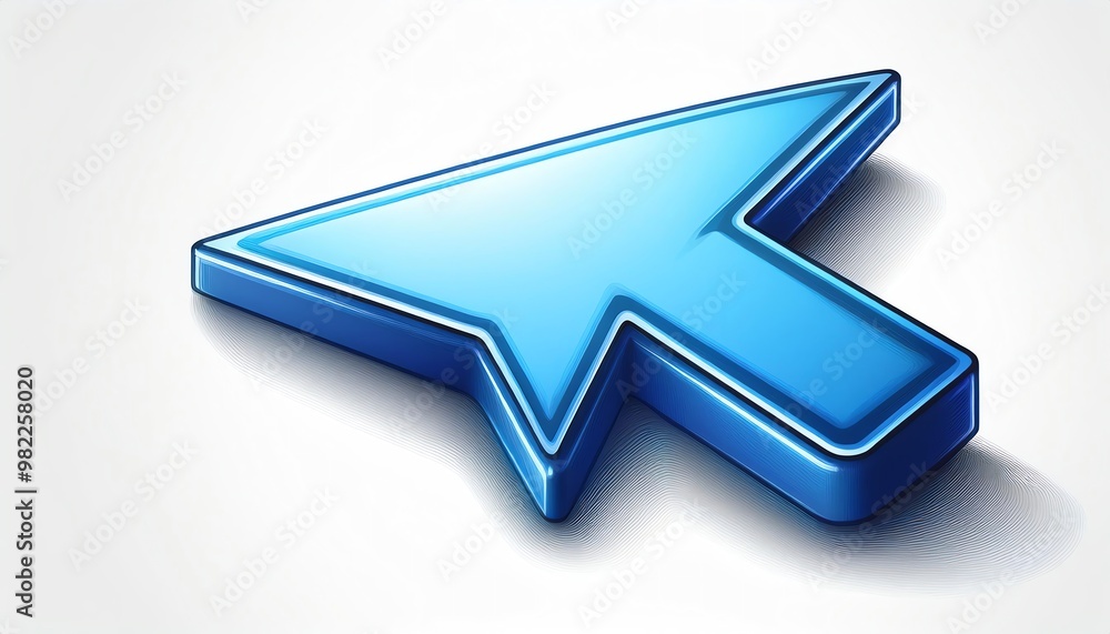 Poster a shiny blue cursor arrow icon on a light background, symbolizing navigation and computer interactio