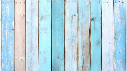 A Rustic Wooden Plank Background with Weathered Blue, White, and Pink Paint
