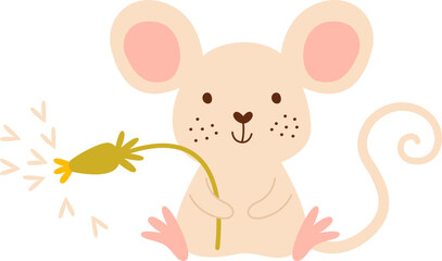 Childish Mouse With Dandelion