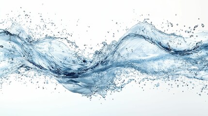 Splashing Blue Water with Bubbles Against a White Background