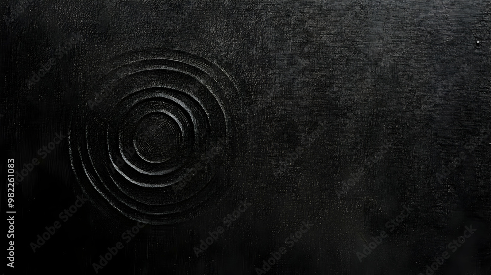 Poster abstract black canvas with embossed circular pattern, minimalist and modern art