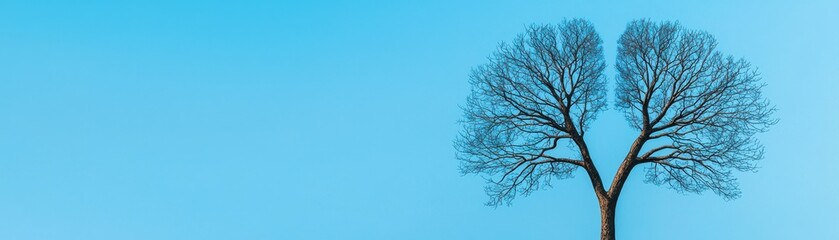 Fototapeta premium A solitary tree with bare branches against a serene blue sky, symbolizing tranquility and the beauty of nature.