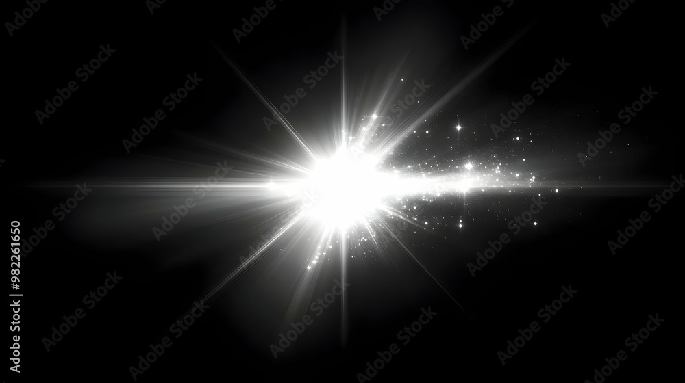 Poster abstract light burst with sparkles and a glowing center on a black background