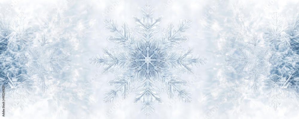 Poster A beautiful snowflake pattern on a frosty background, showcasing the delicate intricacies of winter's natural artistry.