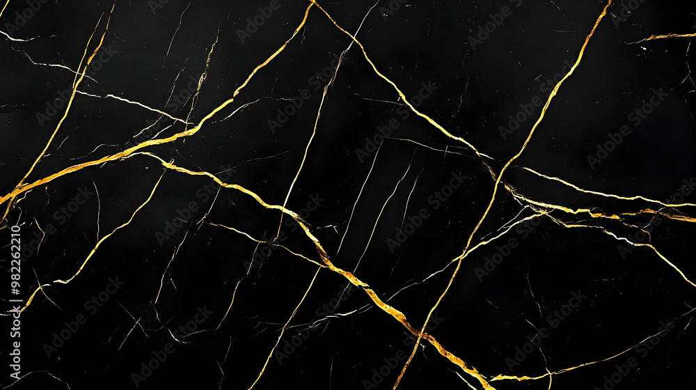 Poster abstract black and gold marble texture with veins and lines for background or design element