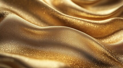 Close-up of Glittering Golden Fabric with Wrinkles