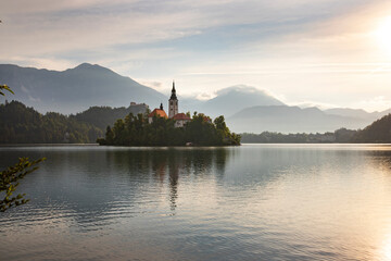 Famous alpine Bled lake (Blejsko jezero) in Slovenia
