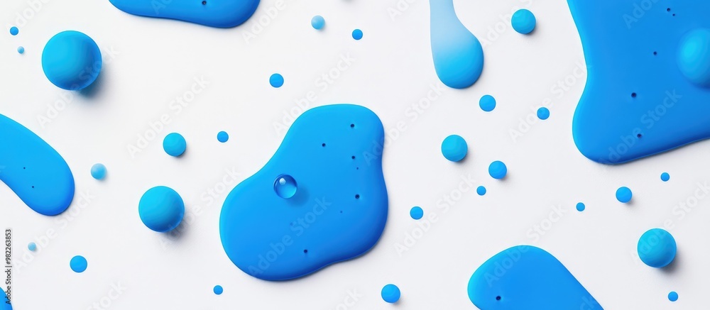 Poster Abstract Background With Small Blue Liquid Shapes Blue Droplets Or Bubbles Isolated On A White Backdrop Blue Abstract Spots With Contrasting Shadows Liquid Matte Drop On A Soft Focus Background
