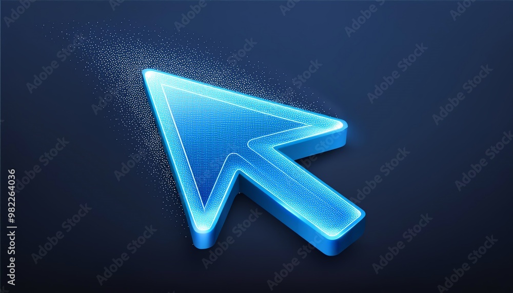Poster a glowing blue cursor arrow against a dark background, symbolizing digital navigation and technology