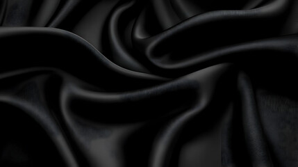 Obraz premium Abstract Black Satin Fabric Draped and Flowing in Elegant Waves and Curves, Creating a Smooth and Silky Texture for Design Inspiration and Backgrounds.