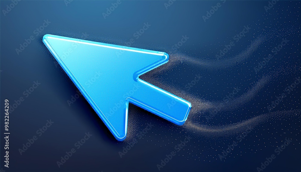 Poster a modern blue cursor icon with a sparkling trail, set against a dark background, symbolizing navigat