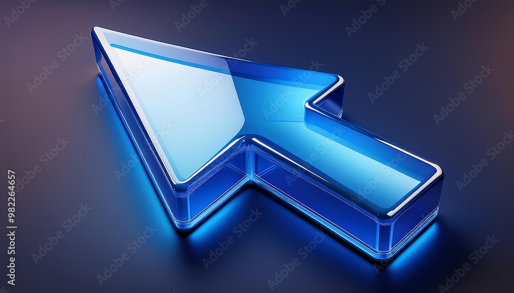 Poster a glossy blue arrow cursor on a dark background, symbolizing navigation, technology, and digital int