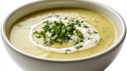 Creamy asparagus soup with a swirl of cream 