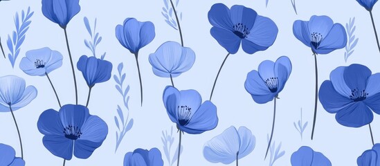 Beautiful Seamless Pattern Of Blue Flowers On Blue Background