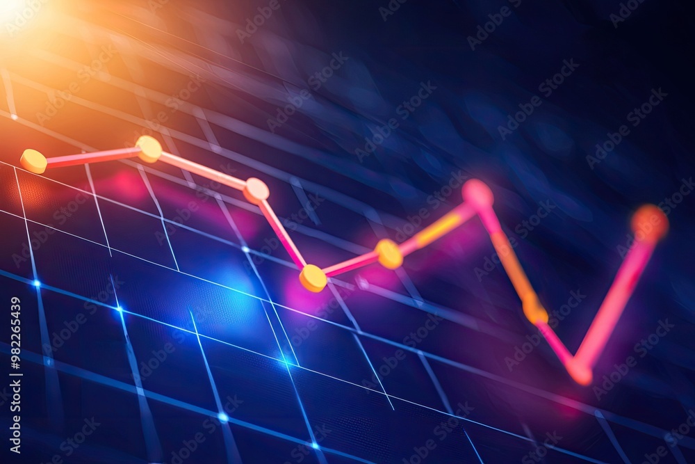 Poster abstract graph showing fluctuating data trends with vibrant colors over a grid background, ideal for
