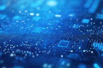 Abstract technology background with detailed circuitry and glowing blue elements, ideal for digital themes and innovations.