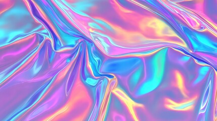 Fototapeta premium Mesmerizing Holographic Iridescent Rainbow Vinyl Sheet With Color Changing Effects For Background Design 3D Texture Or Pattern