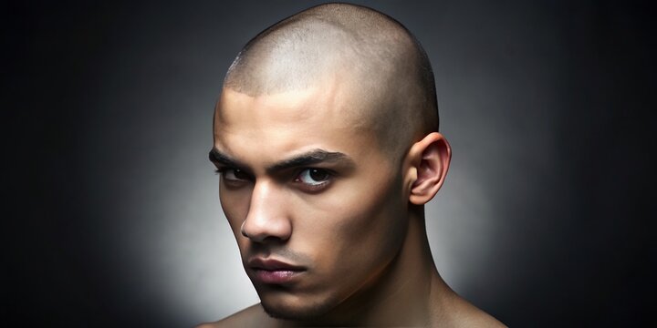 A person's head is subtly defined by a close-shaved buzz cut, showcasing a smooth, shaven skull with a