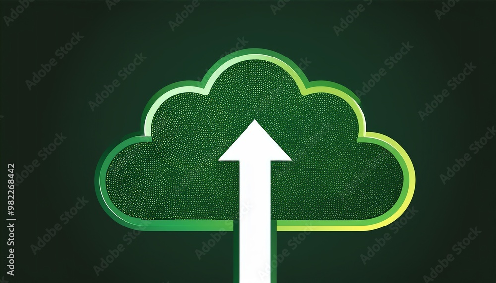Poster a green cloud icon with an upward arrow, symbolizing cloud storage and data upload.