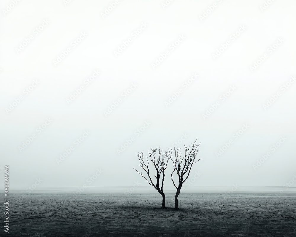 Poster a barren landscape with the ghostly outline of trees that once stood