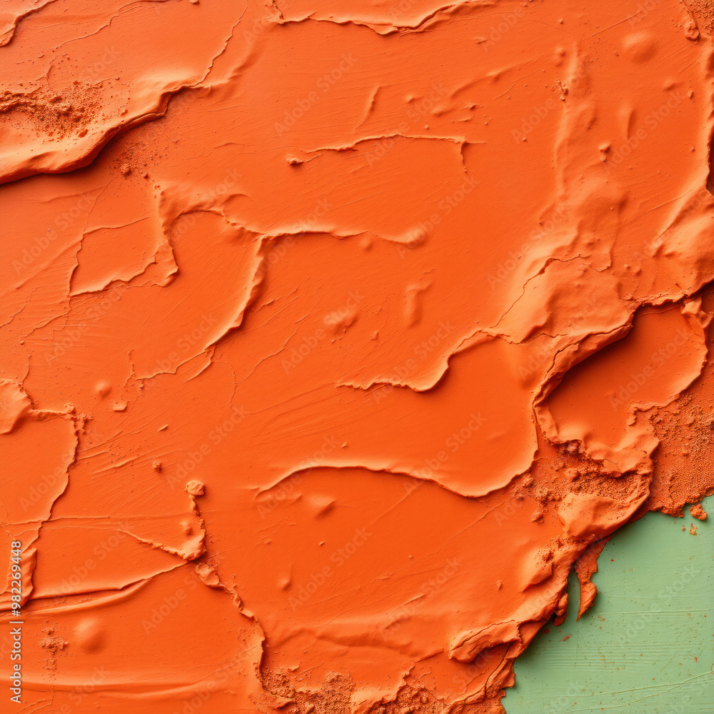 Fototapete Colored clay strokes in orange and light green create a textured abstract background with an emphasis on volume and movement